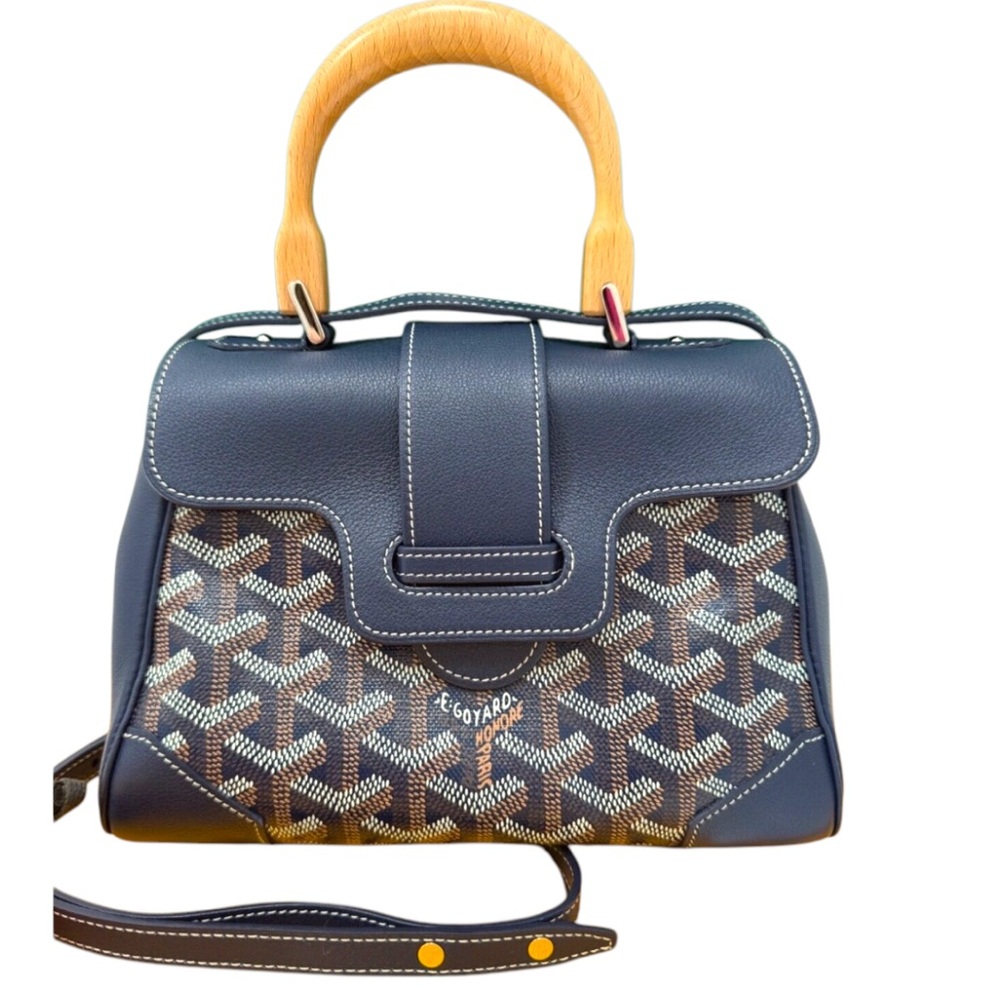 NEW Goyard Saigon Souple Mini Bag Navy Blue Goyardine Palladium Top Handle Bag